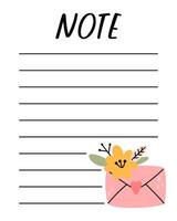 Spring notes list template. Organizer and Schedule with place for Notes. Good for Kids. vector