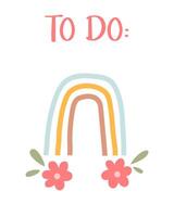 Spring to do list template. Organizer and Schedule with place for Notes. Good for Kids. vector