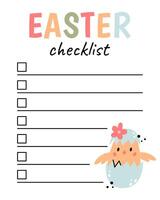 Easter checklist. Organizer and schedule with place for Notes. Planner template. vector