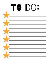 To do list template. Organizer and Schedule with place for Notes. Good for Kids. vector