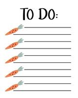 Easter to do list template. Organizer and Schedule with place for Notes. Good for Kids. vector