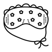 Night sleep eye mask with ties. black line icon, monochrome outline blindfold sign vector