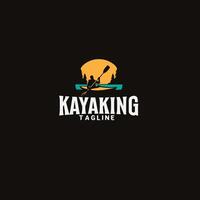 kayak boat paddle pedal, silhouette of river stream kayaker logo design vector