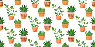 sin costura antecedentes con decorativo interior plantas. vistoso ilustración antecedentes con un variedad de en conserva interior plantas. vector