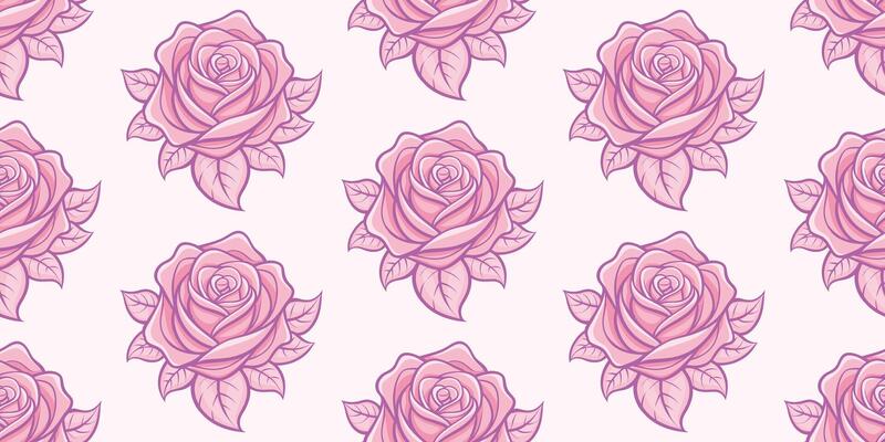 Background with monochrome pink roses drawn by hand. Seamless floral pattern of roses. For textile, wallpaper, and crafting projects. illustration.