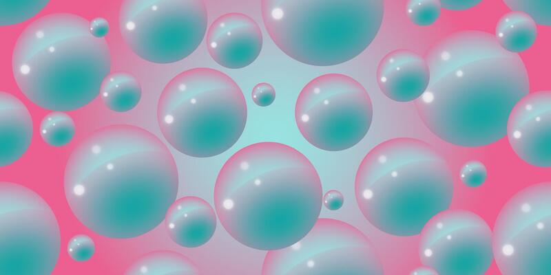 A turquoise bubbles on a pink background. Abstract bubble neon background. 3d texture of liquid with blobs in y2k style. Seamless pattern. illustration.