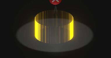 3d animación de cierto falso firmar con holograma círculo, oscuro antecedentes con ligero en el centrar video