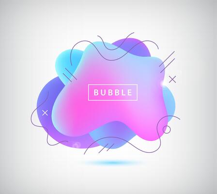3d gradient spot, bubble with wavy lines. Abstract element for trendy vibrant color design. Use for logos, tags, labels, background. Fluid blot, wavy drop, flowing element isolated.