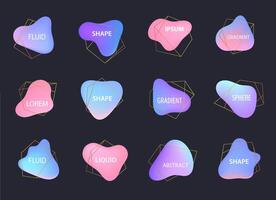 3d gradient spots set, line geometric shapes isolated. Abstract elements for trendy vibrant color design. Use for logos, tags, labels, background. Fluid blots, wavy drops, flowing elements. vector
