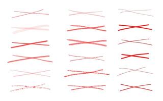 Grunge red strikethrough and underline elements. Set of hand drawn red pencil lines and brush highlight elements note underlines. For presentation, social media vector