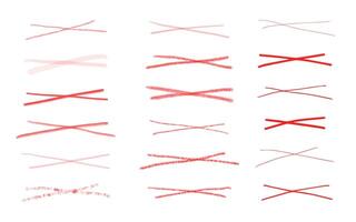 grunge rojo tachado y subrayar elementos. conjunto de mano dibujado rojo lápiz líneas y cepillo realce elementos Nota subraya para presentación, social medios de comunicación vector
