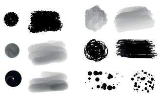 Set of paint brush stroke, ink splatter and artistic design elements. Dirty watercolor texture, grunge background, splash or creative shape for social media vector