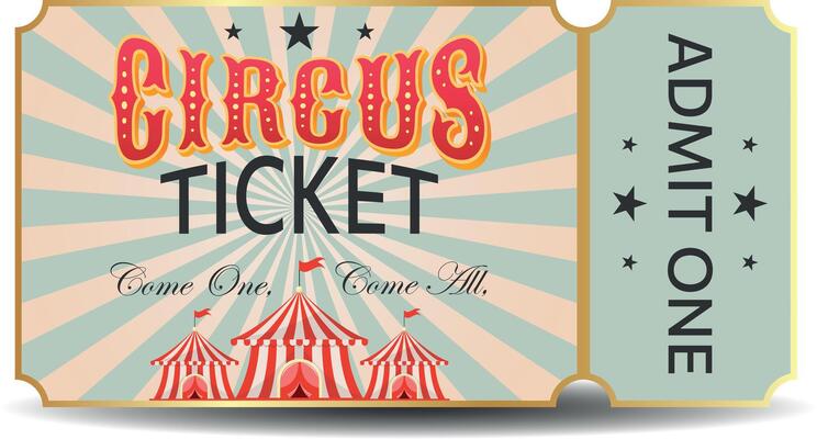admit one circus ticket retro style blue