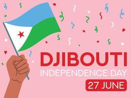 Djibouti independence day 27 June. Djibouti flag in hand. Greeting card, poster, banner template vector