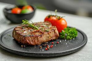 Sizzling Rib Eye on Black Stone Hot Plate photo