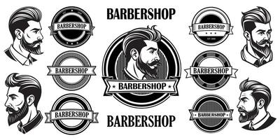 conjunto para barbería retro logo diseño vector