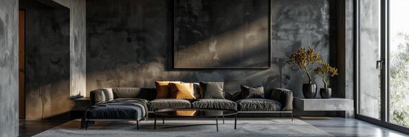 Mockup scandinavian dark interior design photo