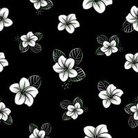 illustration of seamless pattern with tropical flowers on a black background. vector