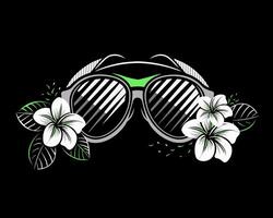 illustration of decorative sunglasses in flowers. Stylish summer, holiday, party icon. vector