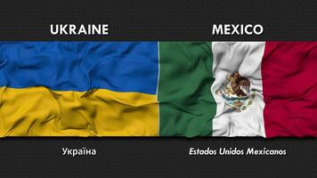 mexico och ukraina flagga vinka tillsammans sömlös looping vägg bakgrund, flagga Land namn i engelsk och lokal- nationell språk, 3d tolkning video