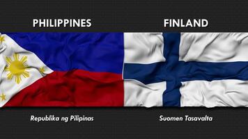 Philippines and Finland Flag Waving Together Seamless Looping Wall Background, Flag Country Name in English and Local National Language, 3D Rendering video