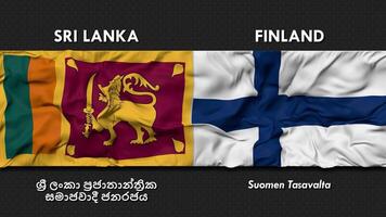 Sri Lanka and Finland Flag Waving Together Seamless Looping Wall Background, Flag Country Name in English and Local National Language, 3D Rendering video