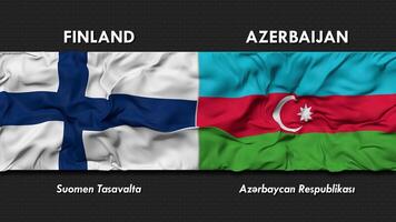 Azerbaijão e Finlândia bandeira acenando juntos desatado looping parede fundo, bandeira país nome dentro Inglês e local nacional linguagem, 3d Renderização video