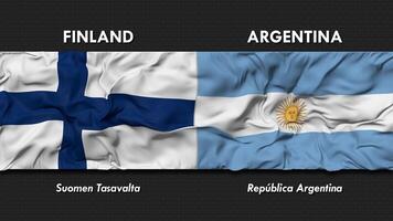 Argentina and Finland Flag Waving Together Seamless Looping Wall Background, Flag Country Name in English and Local National Language, 3D Rendering video