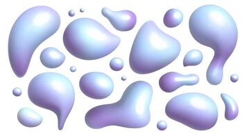 3D liquid gradient shapes render set metallic y2k abstract drops three dimensional elements vector