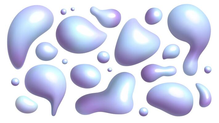3D liquid gradient shapes render set metallic y2k abstract drops three dimensional elements