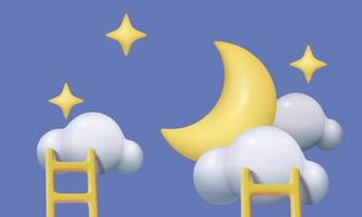 3d realistic ladders in the sky with clouds moon and stars three dimensional climbing up to dream vector