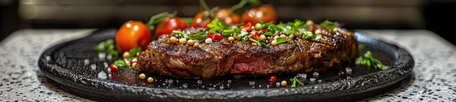 Sizzling Rib Eye on Black Stone Hot Plate photo