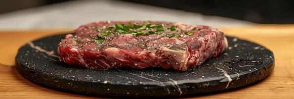 Sizzling Rib Eye on Black Stone Hot Plate photo