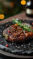 Sizzling Rib Eye on Black Stone Hot Plate photo