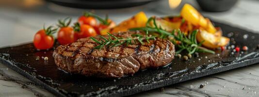 Sizzling Rib Eye on Black Stone Hot Plate photo