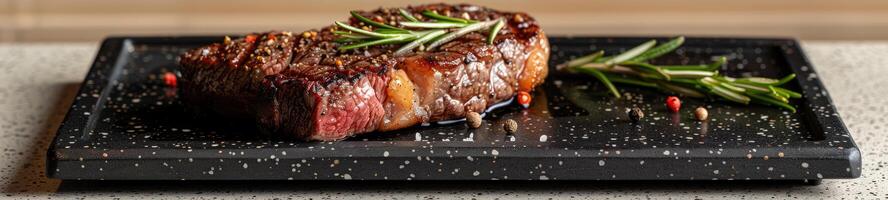 Sizzling Rib Eye on Black Stone Hot Plate photo