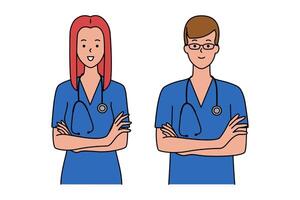 Male doctor and a woman in uniform. Medical staff. illustration. on a white background vector