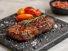 Sizzling Rib Eye on Black Stone Hot Plate photo