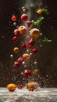 iluminado por estudio que cae Fruta bandera foto