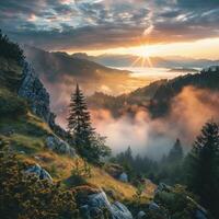 Misty Mountain Morning Landscape photo