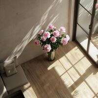 Minimalist Modern Interior with Pink Peonies View photo