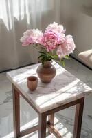 Minimalist Modern Interior with Pink Peonies View photo