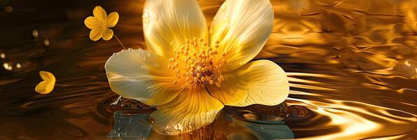 flotante flor con amarillo pétalos foto