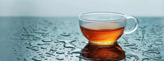 Coffee in Glass Cup on Wet Surface photo