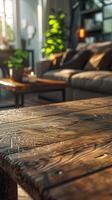 Empty Wooden Table in Living Room Close-Up mockup photo
