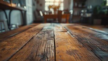 Empty Wooden Table in Living Room Close-Up mockup photo