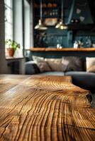 Empty Wooden Table in Living Room Close-Up mockup photo