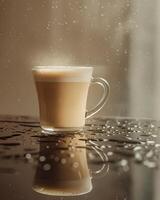 Coffee in Glass Cup on Wet Surface photo