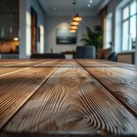 Empty Wooden Table in Living Room Close-Up mockup photo