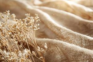 Close-Up Linen Fabric, Detailed Fiber Texture photo